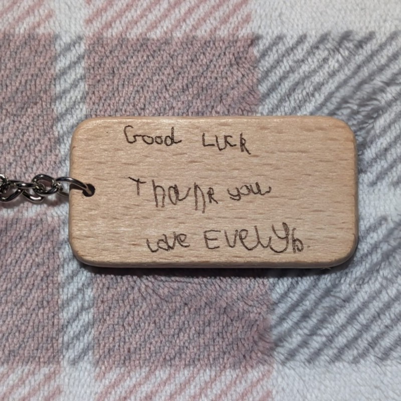 Personalised Wooden Keyring with Your Child's Handwriting Laser Engraved Message Personalised Wooden Keyring with Your Child's Handwriting Laser Engraved Message