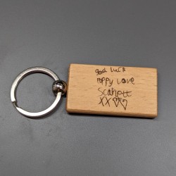 Personalised Wooden Keyring with Your Child's Handwriting Laser Engraved Message